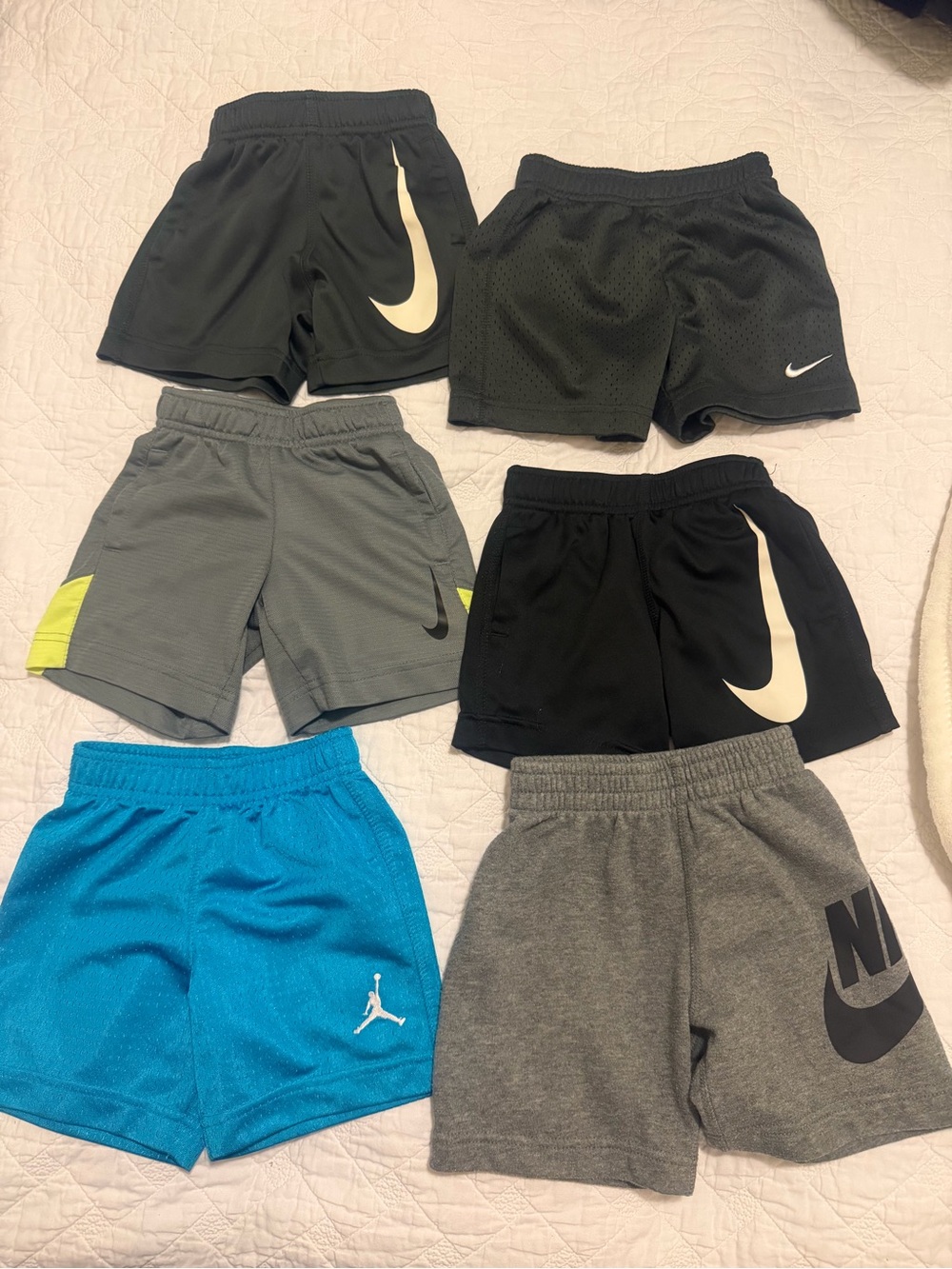 Nike Kids Athletic Shorts Pack - Black, Gray, Blue, Lime Accent
